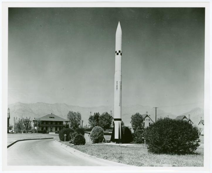 Corroral Missile in front of the Center Exchange. Photo via NYPL Digital Archives.